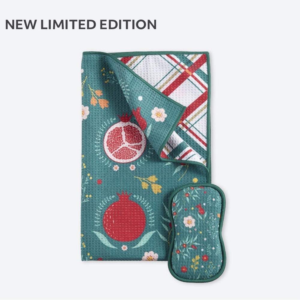 NEW Norwex Holiday Reversible Tea Towel and Dual Sided Sponge - Festive